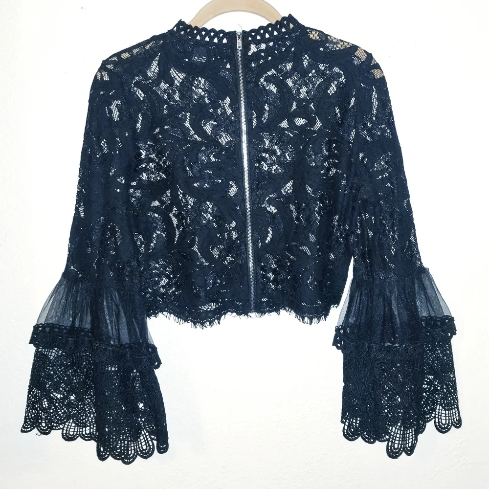 Forever 21 Lace Design Bell Sleeve Crop Top - Picture 4 of 9